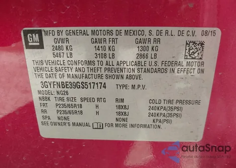 2016 Cadillac Srx Luxury Collection from USA, damaged, VIN 3GYFNBE39GS517174